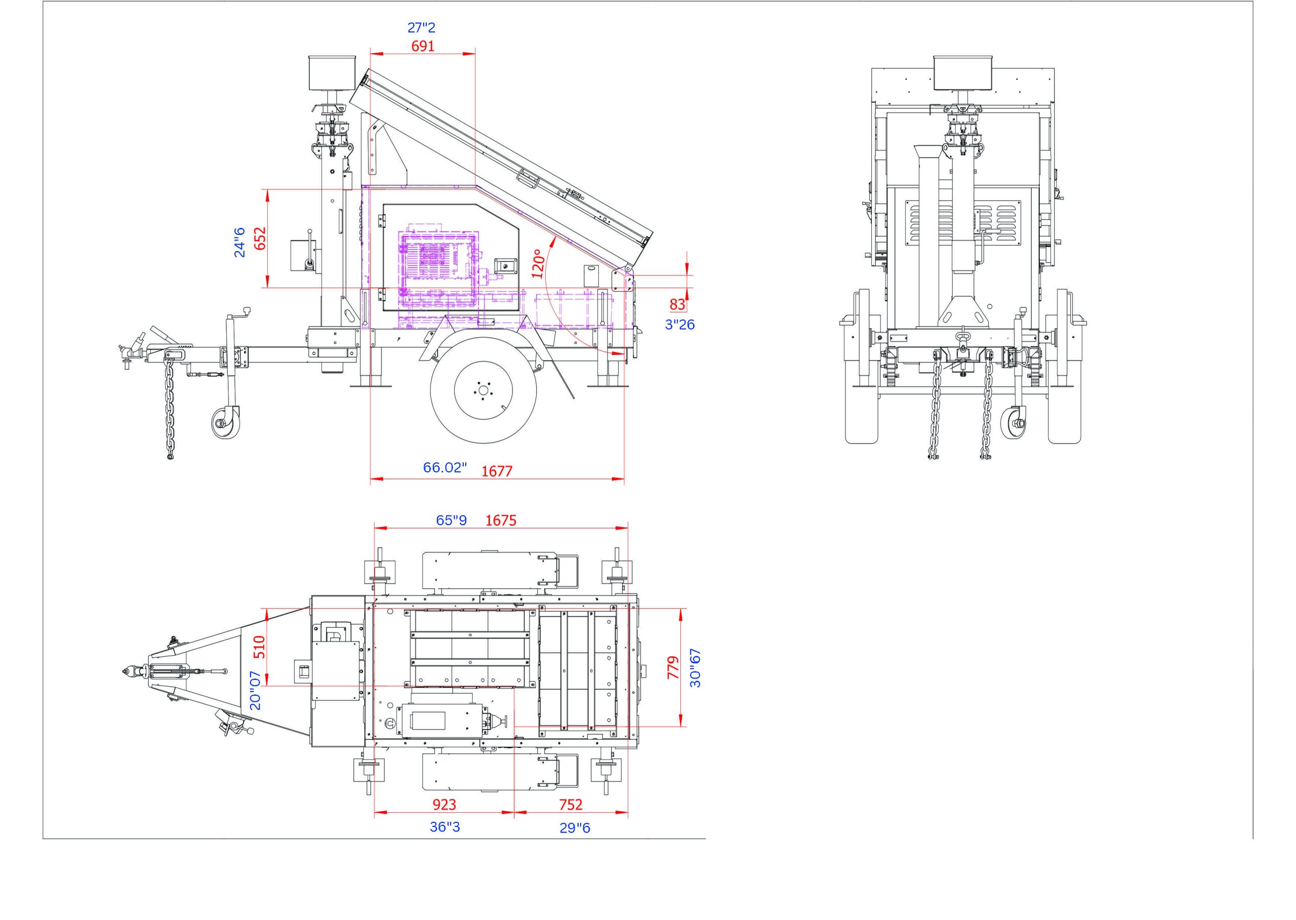 drawing and dimensions of 2M Technology 2MVSC-4000B Solar-powered CCTV trailer