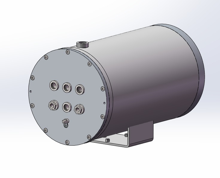 back view draft rendering of custom explosion-proof camera housing for Photron FASTCAM NOVA S16 camera before production