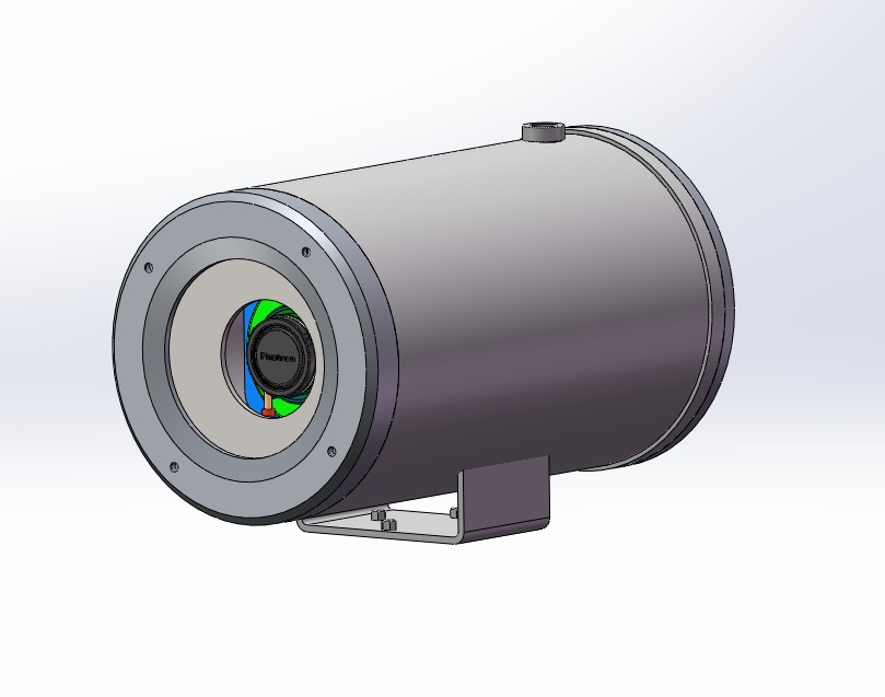 front view draft rendering of custom explosion-proof camera housing for Photron FASTCAM NOVA S16 camera before production