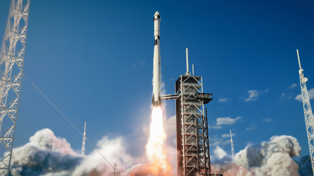 space rocket launching at spaceflight facility