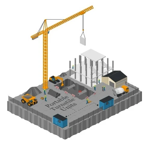 Illustration of container turnstiles installed at construction site