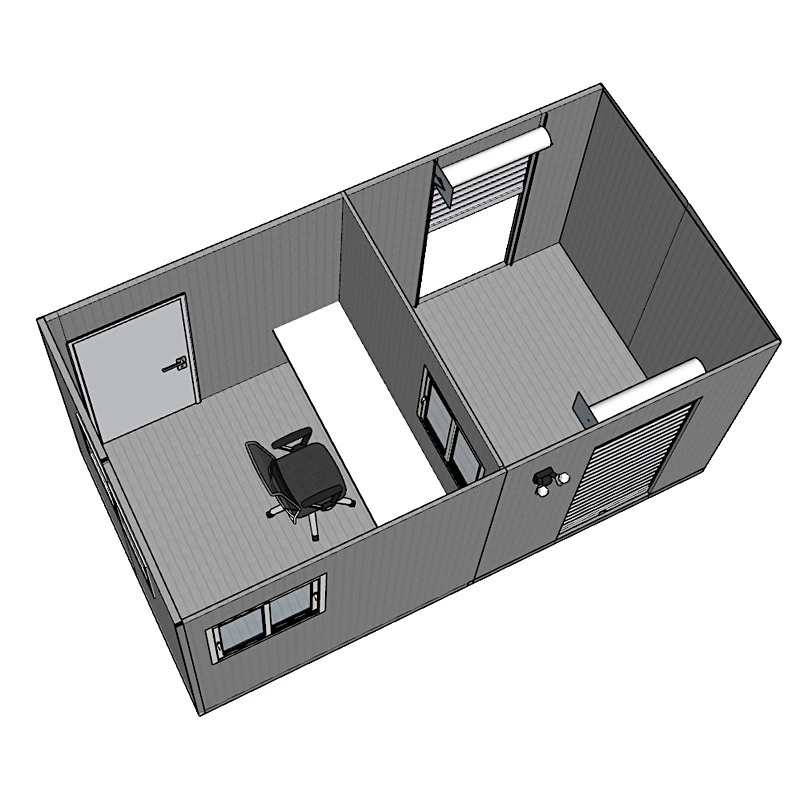 Rendering of guard shack addon available with 2M Technology container turnstiles