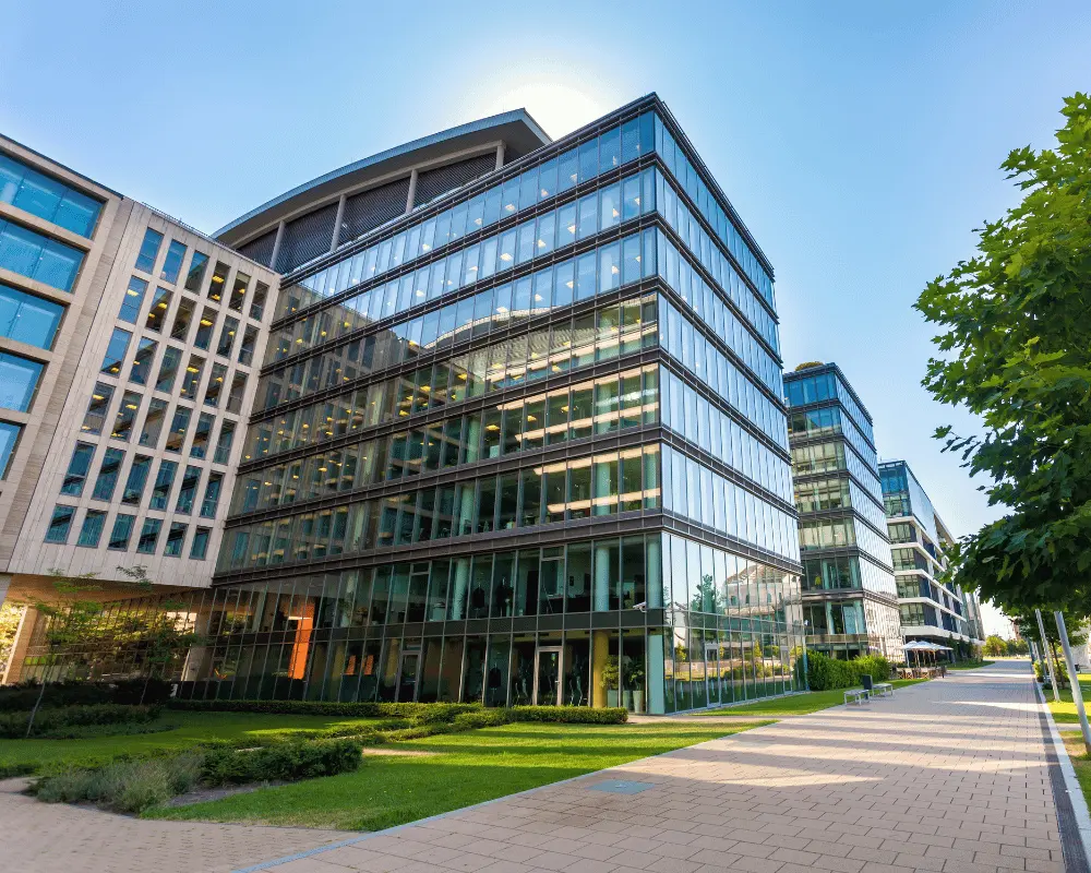 Exterior of a large corporate office building