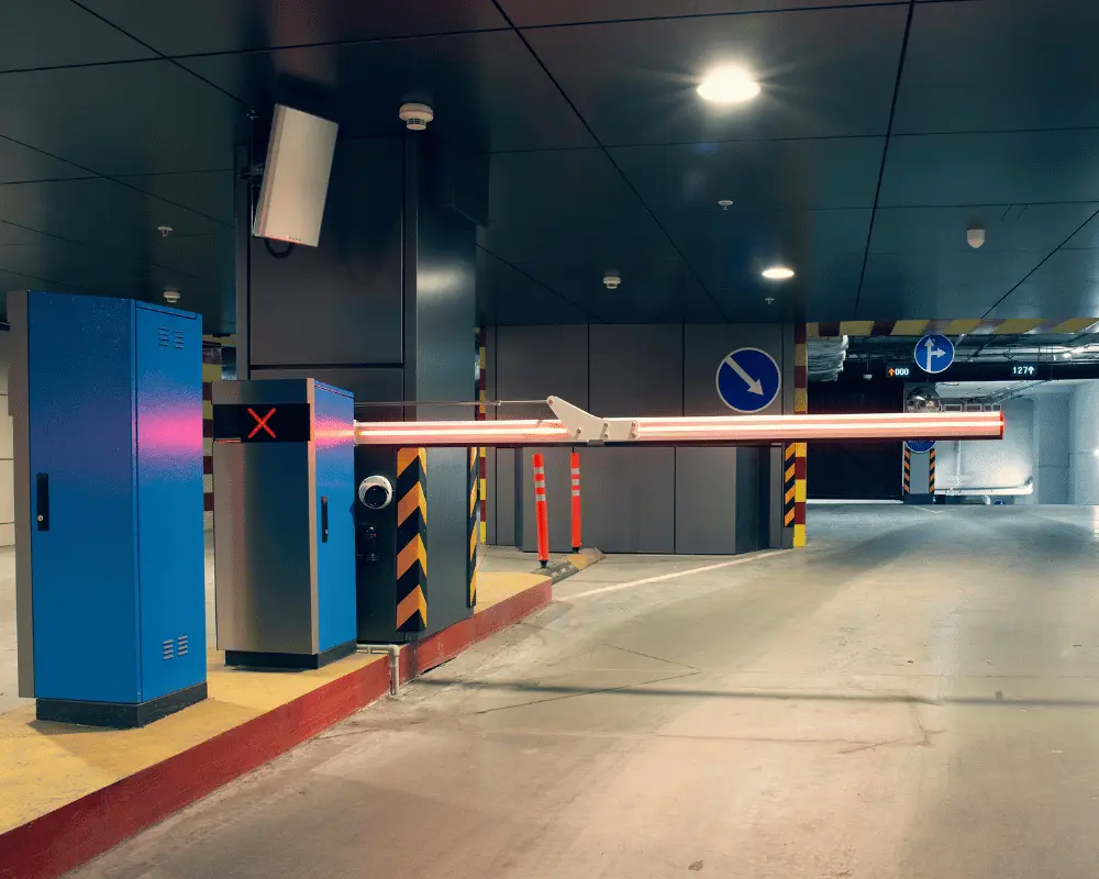 Parking gate barriers in a parking garage