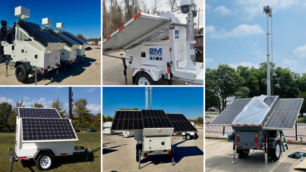 Various styles of solar-powered security trailers